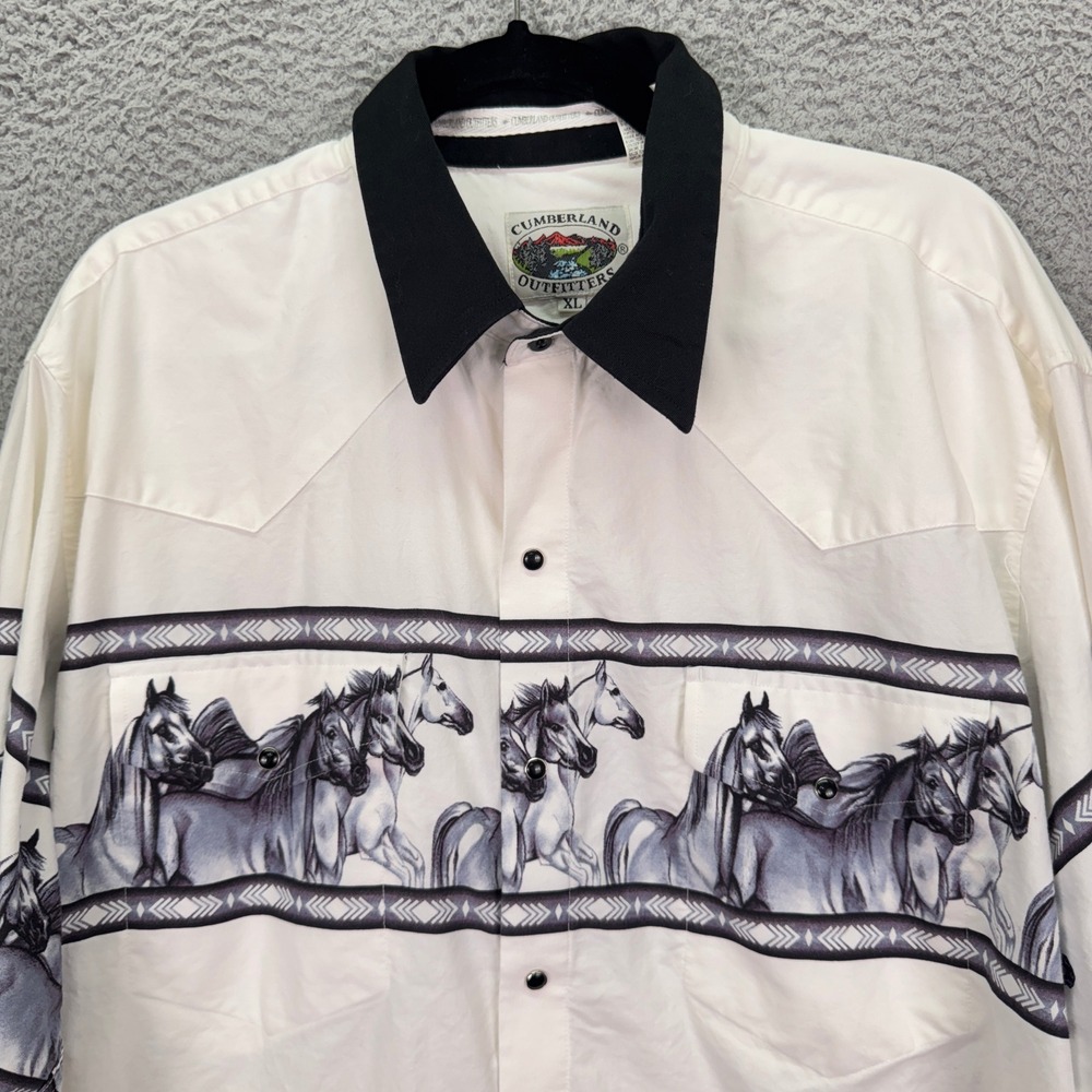 VTG Cumberland Outfitters Shirt Mens XL White Western Snap Horse Cowboy 90s